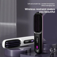 Cordless Portable Mini Hair Straightener - USB Rechargeable Hot Comb and Styling Brush for Travel