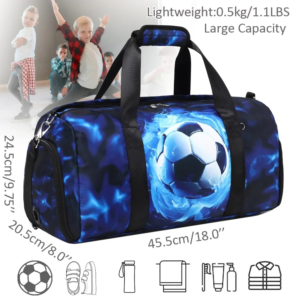 Sports Duffle Bag for Boys Football Gymnastic Bags with Wet Pocket Shoes Compartment Lightning Travel Duffel Bag