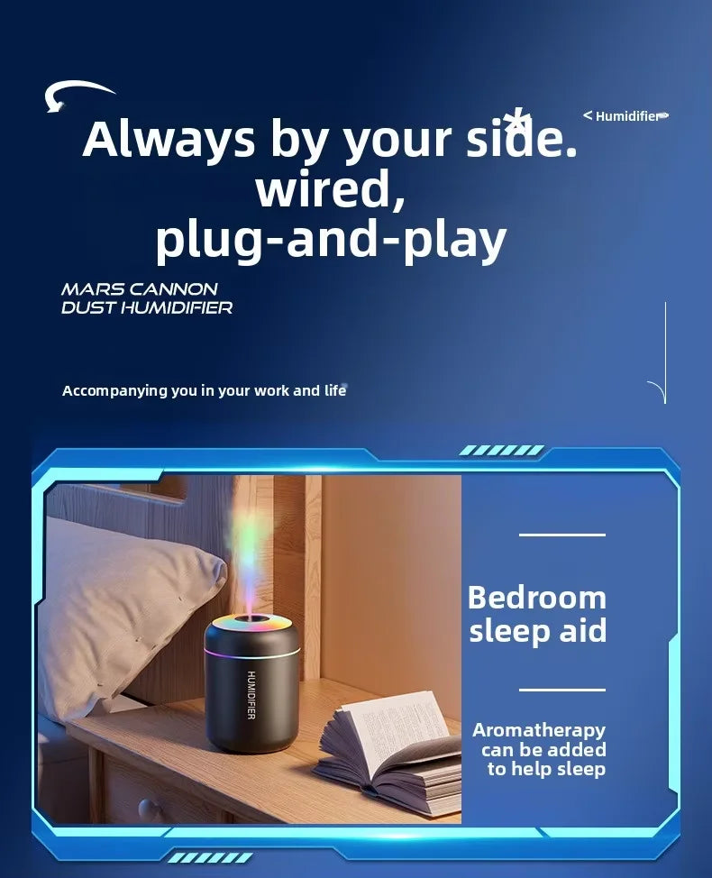 Portable Household Humidifier Mini Ultrasonic Diffuser USB Powered with LED Lamp Suitable for Home Office and Car Travel