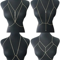 Women's Gold Body Chain Necklace Bikini Jewelry Set - 4 Pieces - MANDOTOS INTERNATIONAL