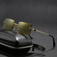 HBK Fashion Retro Vintage Unisex Gradient Tinted Small Square Rimless UV400 Comfortable Lightweight Durable Sunglasses