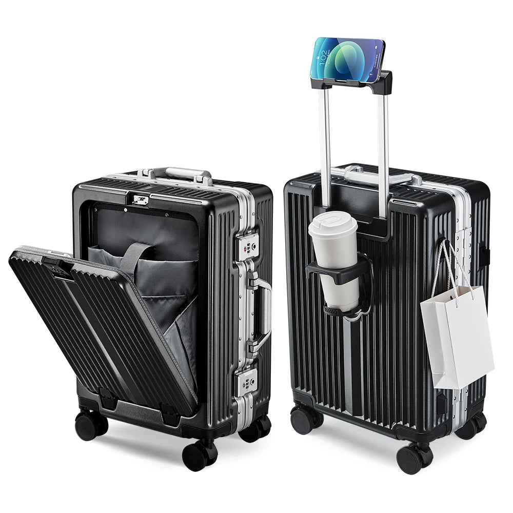 2026 US Warehouse 20 24 Inch Zipperless Aluminum Frame PC Suitcase Luggage High Quality Front Opening Hard Shell Travel Suitcase