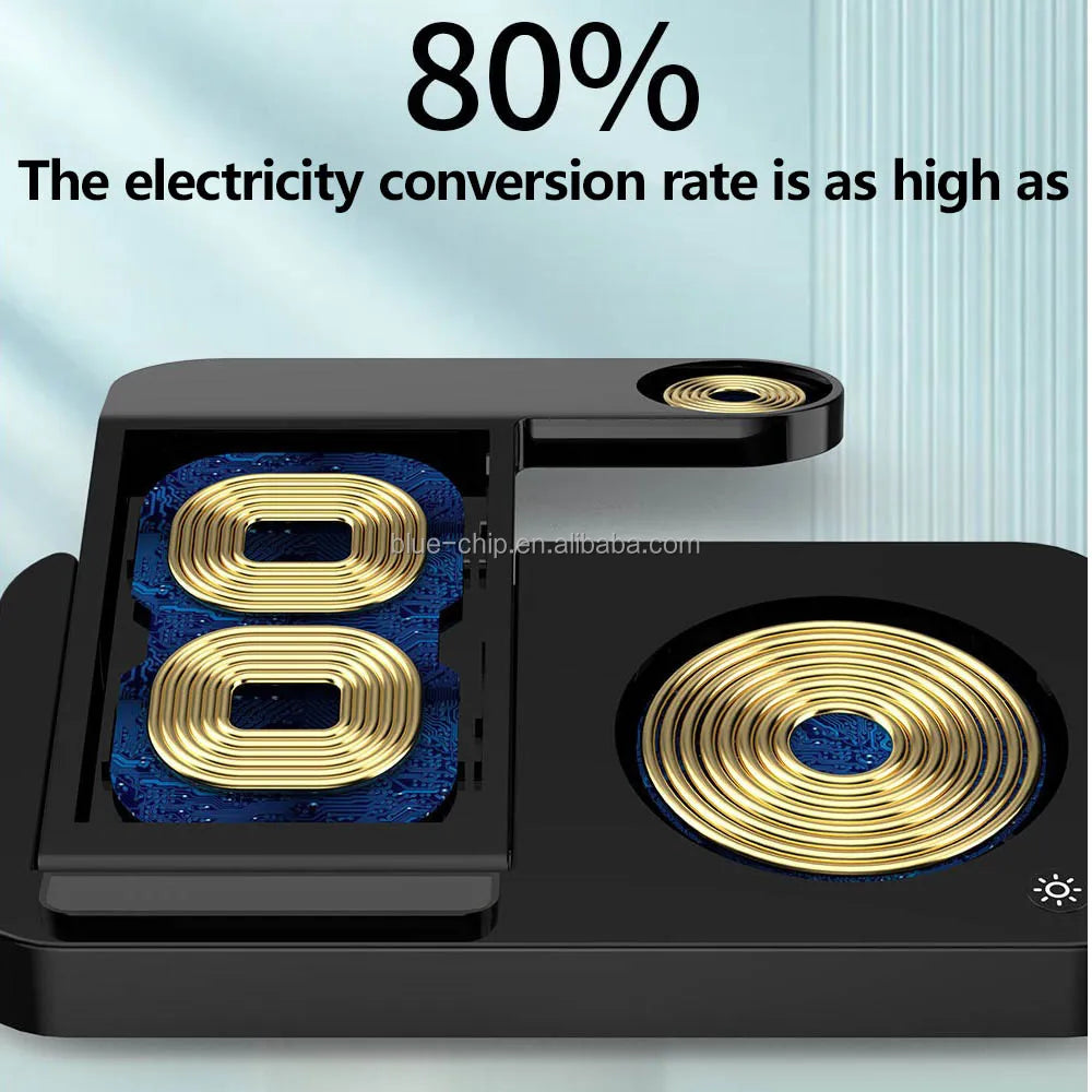 2025 Portable Travel Charger Triple Night Light Folding Mobile Phone Pad 3-in-1 Wireless Fast Charging Magnetic Type for Females