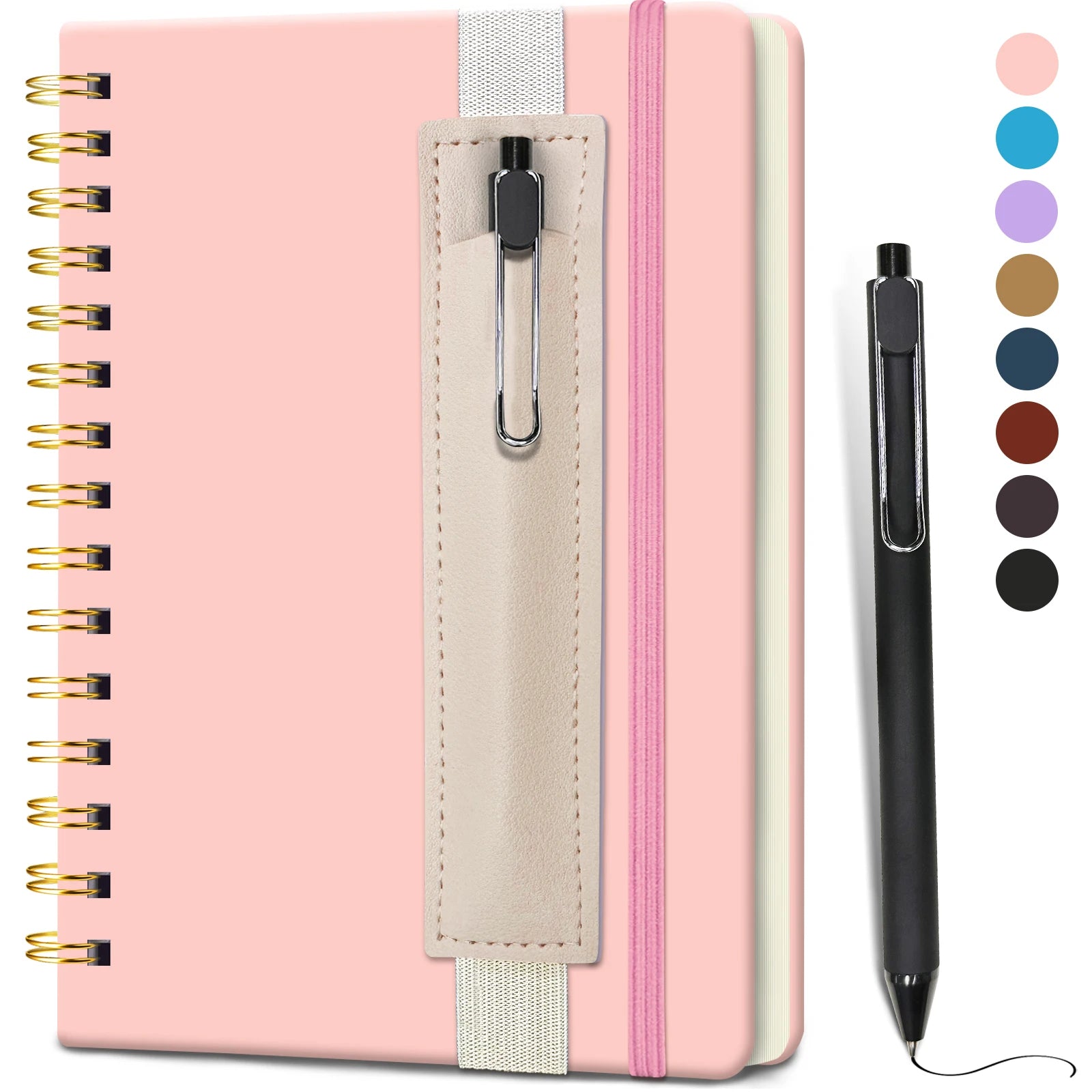 Pink Girls A5 Travel Leather Notebook Spiral Notebook with Pen Holder & Pen for Writing - MANDOTOS INTERNATIONAL