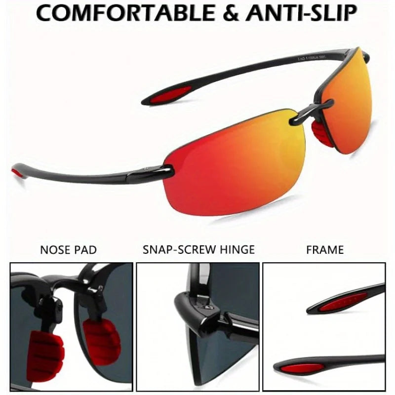Polarized Sunglasses for Men & Women - Tr90 Rimless Frame, Lightweight & Durable, Protection for Running, Fishing, Baseball
