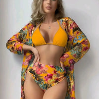 XCTM-MY2218 Hot Sale Three Piece Bikini Swimwear Ladies Fashion Cover up Beachwear Women's Sexy Floral Printed Swimwear