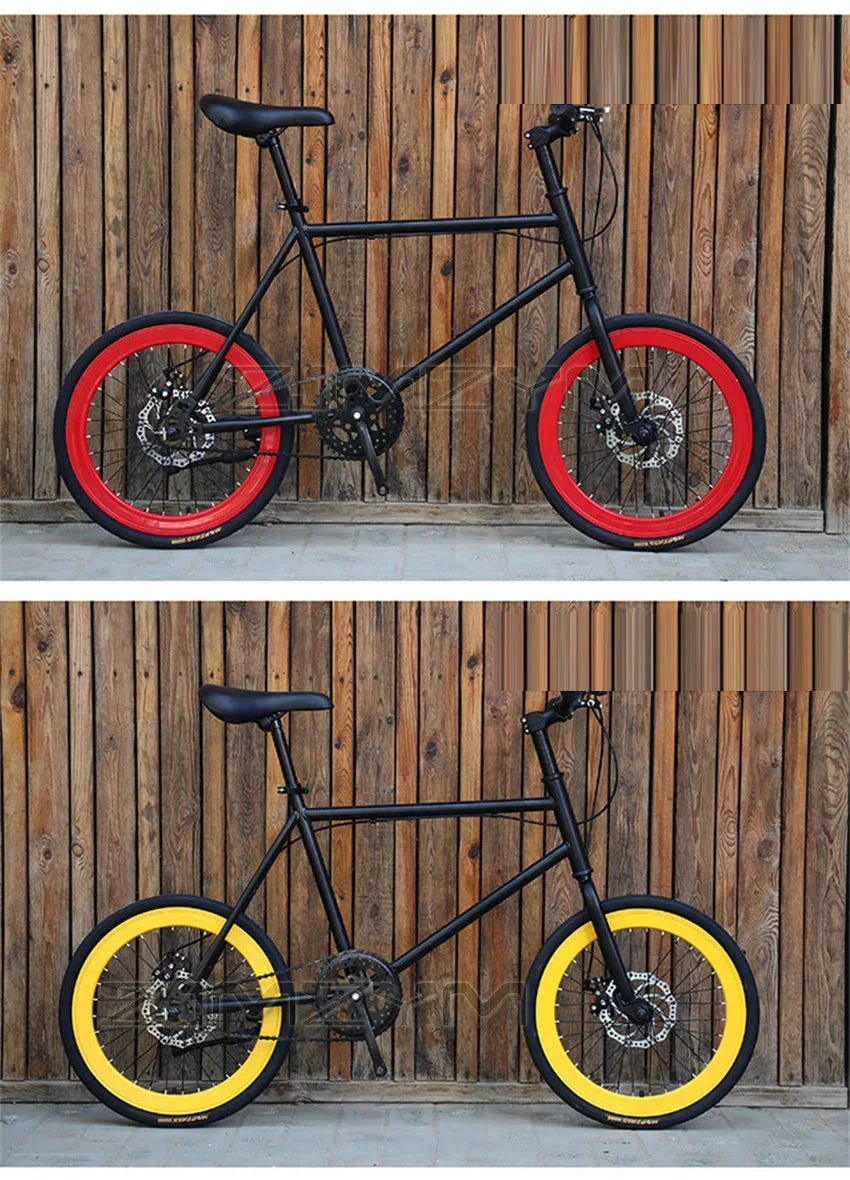 20 Inch Bike Single Speed Fixie Bike Double Dsic Brake Bicycle Freewheel Frame Mini Bicycle Height Adjustable 75-90cm MANDOTOS