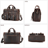 Large Capacity Men's Genuine Crazy Horse Leather Retro Business Briefcase Bag Single Shoulder Handbag for Travel