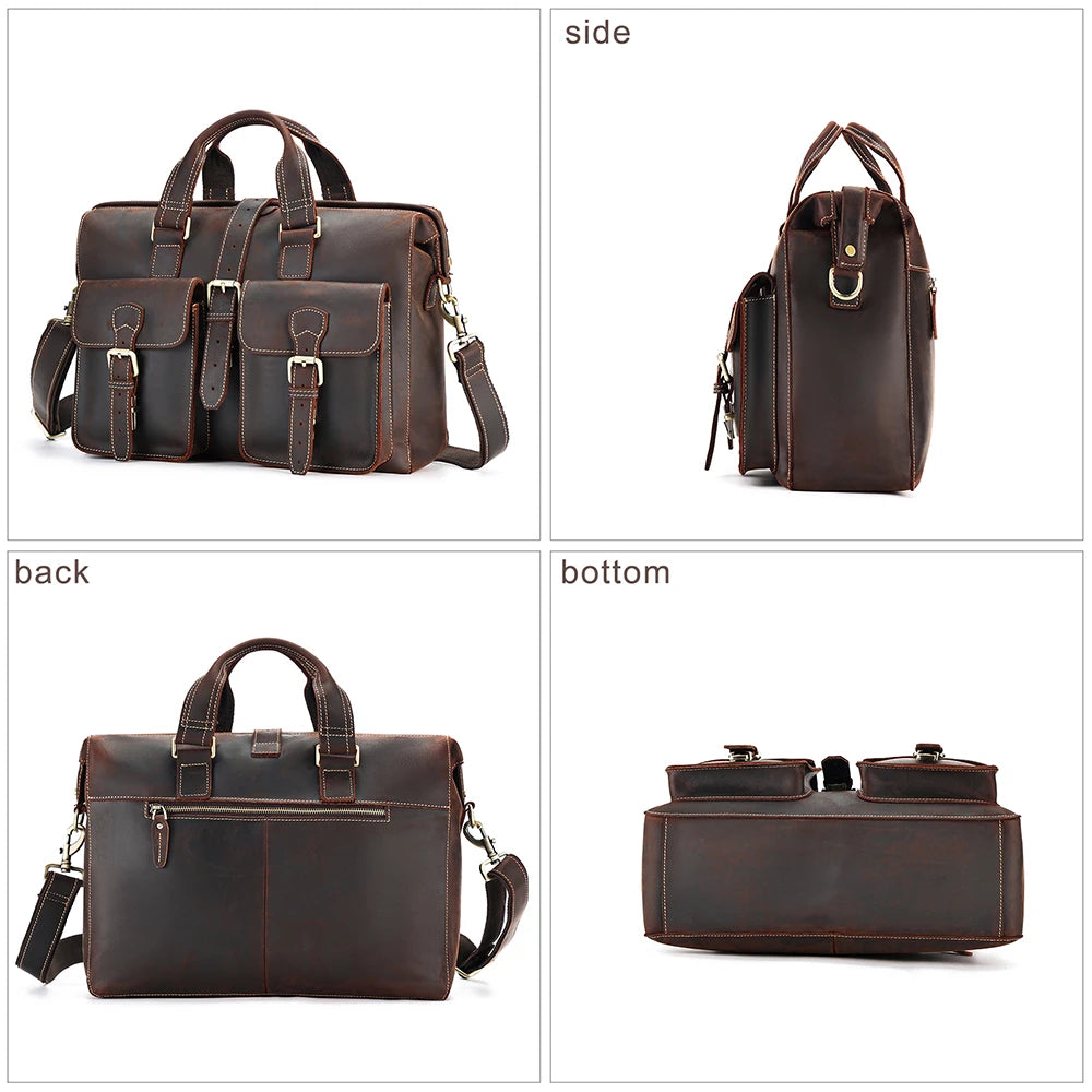 Large Capacity Men's Genuine Crazy Horse Leather Retro Business Briefcase Bag Single Shoulder Handbag for Travel