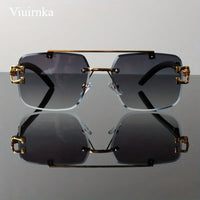 New -Bridge Rimless Square Sunglasses, Featuring Trendy Leopard Print and Wood Grain Design for Men and Women, Perfect for