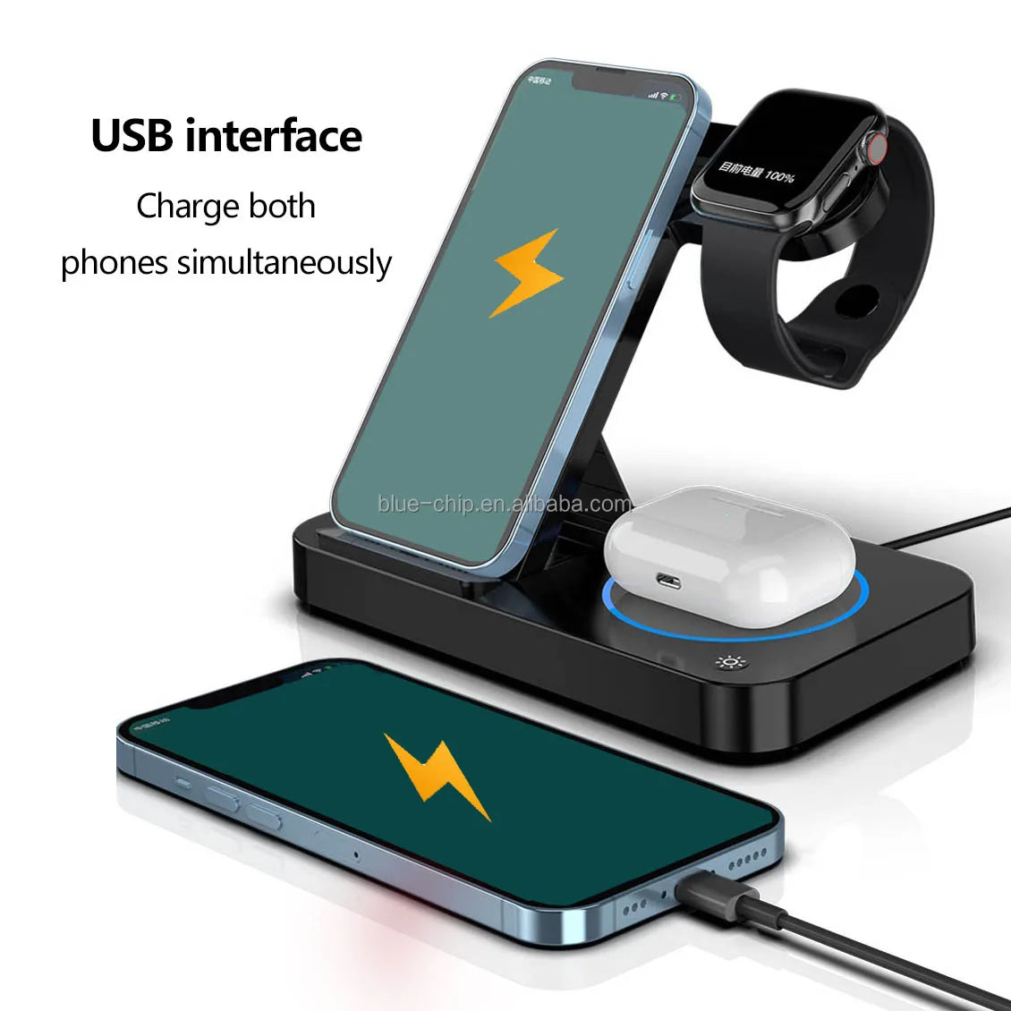 2025 Portable Travel Charger Triple Night Light Folding Mobile Phone Pad 3-in-1 Wireless Fast Charging Magnetic Type for Females