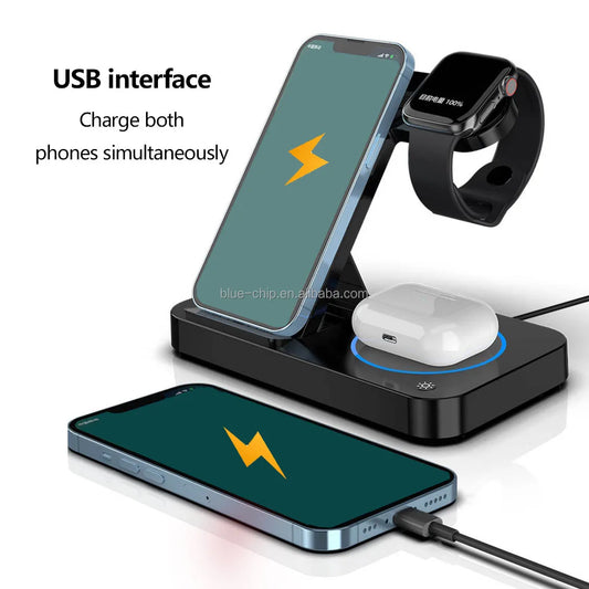 2025 Portable Travel Charger Triple Night Light Folding Mobile Phone Pad 3-in-1 Wireless Fast Charging Magnetic Type for Females