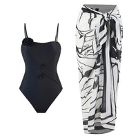 High Quality Swimwear Fabric Women Print Sarong Swimsuit Beach Coverup Wrap Skirt Pareo 2Pcs Bikini Set Custom Logo Bathing Suit