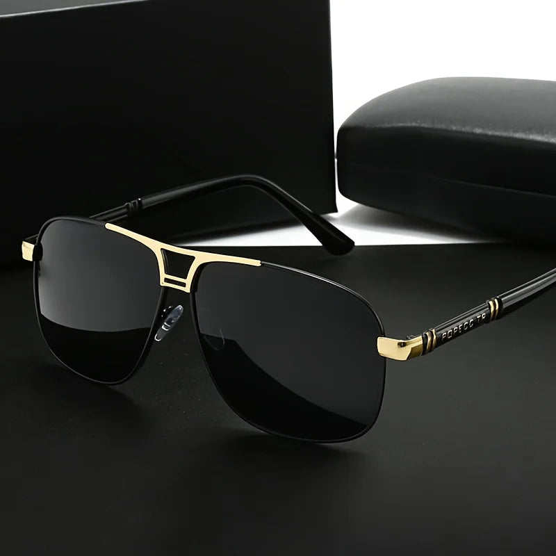 Men'S Large Frame Sunglasses | Black to Red Gradient TAC Lens, Full-Rim Iron Frame, Protection, Easy-Clean Lens Surface,Polished