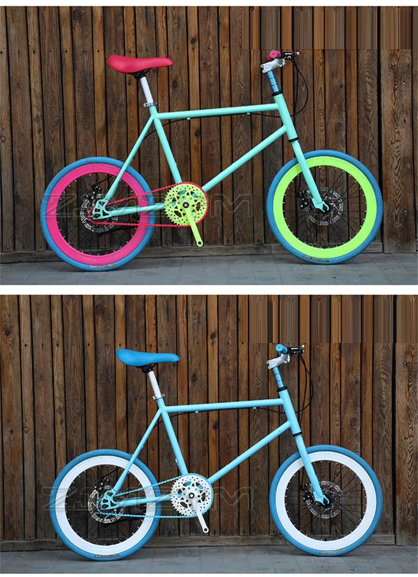 20 Inch Bike Single Speed Fixie Bike Double Dsic Brake Bicycle Freewheel Frame Mini Bicycle Height Adjustable 75-90cm MANDOTOS