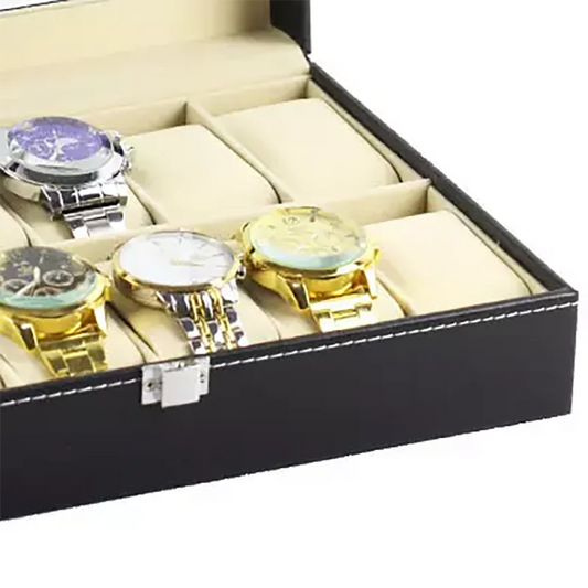 Customized Logo 12 Slots Glass Window PU Leather Watch Case Luxury Display Jewelry Box Travel-friendly Gift Box for Watches