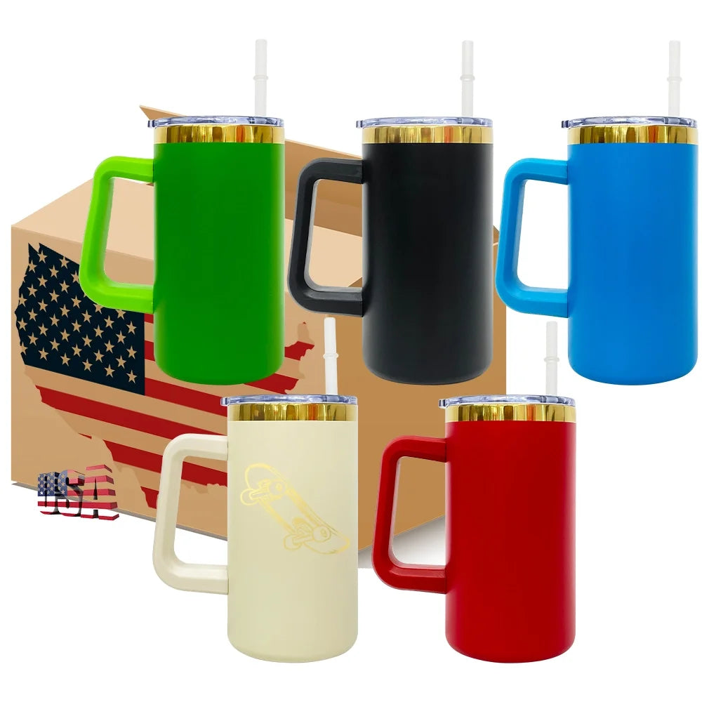 20oz Stainless Steel Tumbler with Detachable Handle - US Warehouse, Set of 20 - MANDOTOS INTERNATIONAL