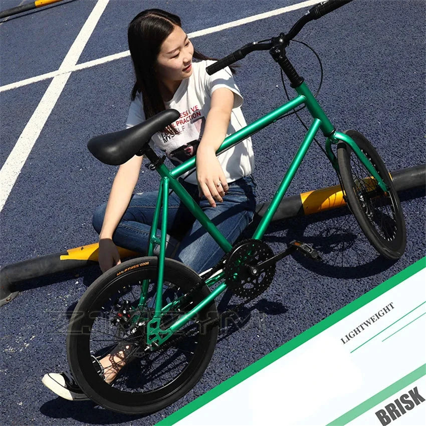 20 Inch Bike Single Speed Fixie Bike Double Dsic Brake Bicycle Freewheel Frame Mini Bicycle Height Adjustable 75-90cm MANDOTOS