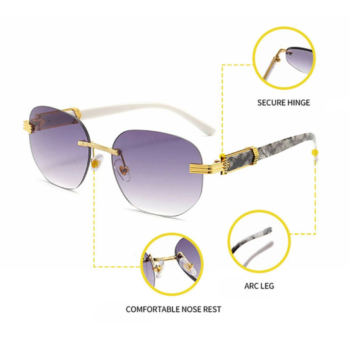 Retro Square Hip Hop Sunglasses Gold Rimless Shades - Men Women Fashion - MANDOTOS INTERNATIONAL