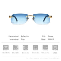 Borregls Buffalo Horn Sunglasses Men Luxury Brand Designer Eyewear Women Nylon Lens Rimless Square Buffs Eyeglasses 8300816