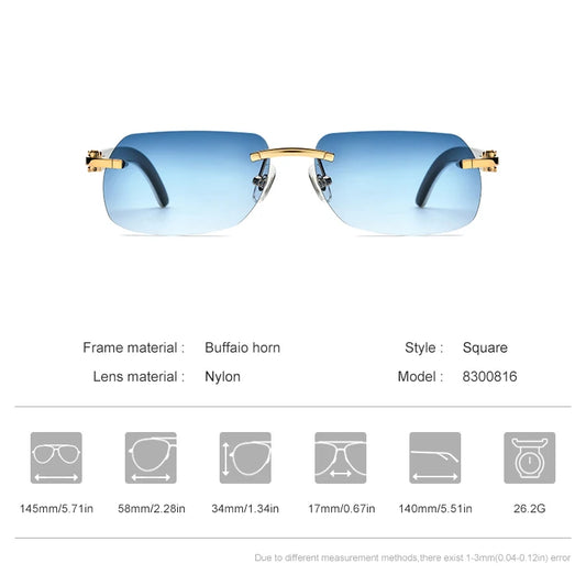 Borregls Buffalo Horn Sunglasses Men Luxury Brand Designer Eyewear Women Nylon Lens Rimless Square Buffs Eyeglasses 8300816