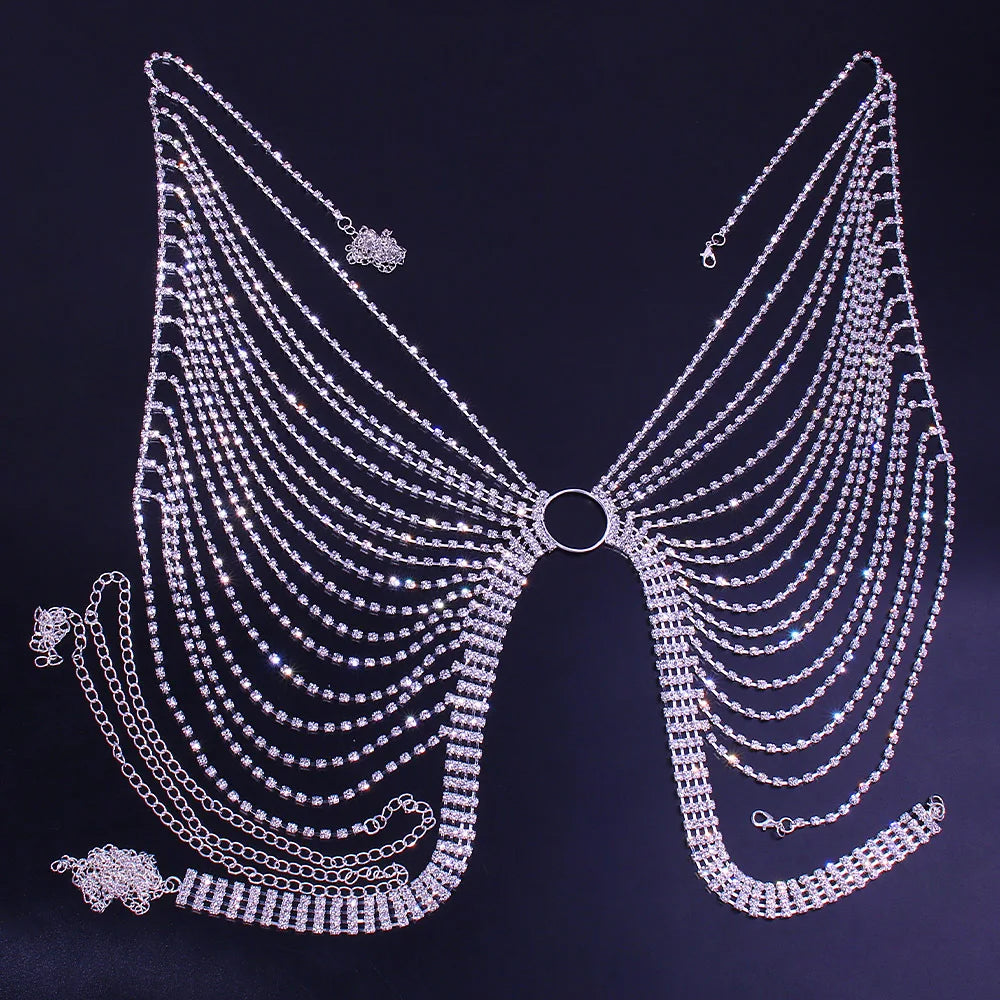 Geometric Bikini Chest Chain with Crystal and Rhinestone Accents - MANDOTOS INTERNATIONAL