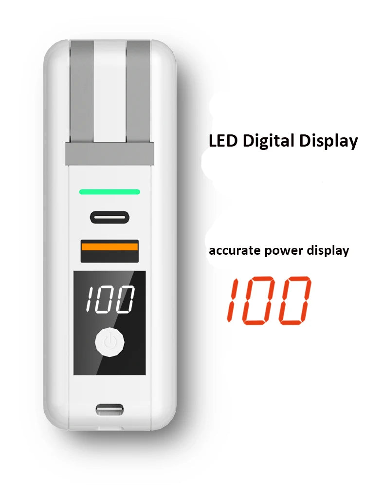 New KP-Super6 Travel  Wireless Charger Power Bank PD 10000mah CE ROHS FCC USB C AC Plug 8000mah Portable Charger Built-in Cable
