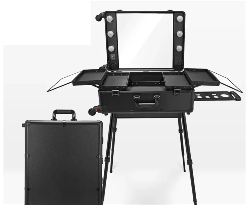 High Quality Makeup Travel Rolling Carry case Cosmetic Beauty Trolley Suitcase with Lights