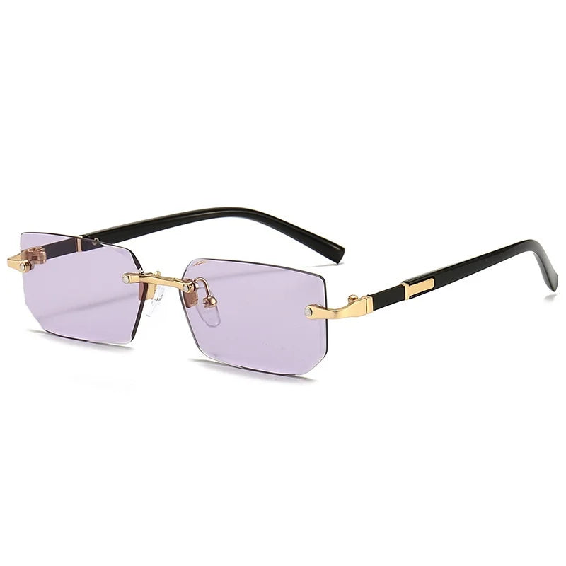 1pc Trendy Rimless Y2K Glasses for Women Men Punk Frameless Rectangle Glasses Retro Gradient Shades Driving Travel UV400 Eyewear