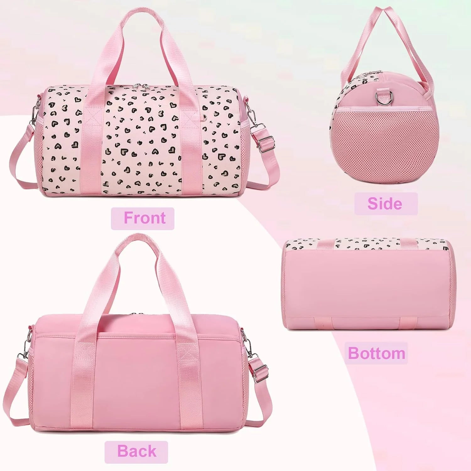 Glitter Hearts Ballet Bag for Girls - US Stock Duffel Travel Weekender Gym Bag - MANDOTOS INTERNATIONAL