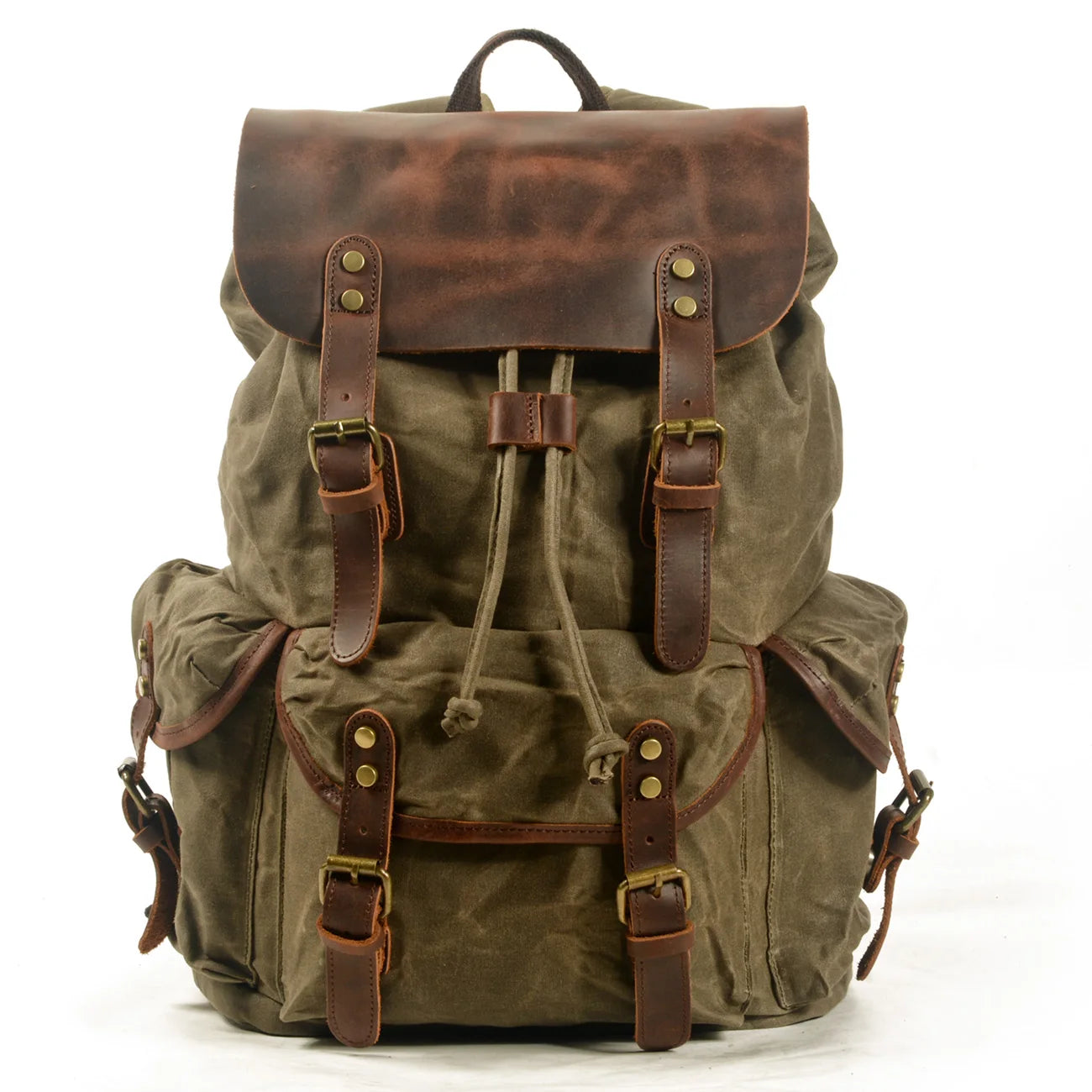 Vintage Batik Canvas Leather Backpacks for Men Laptop Daypacks Waterproof Canvas Rucksacks Mountaineering Travel Backpack