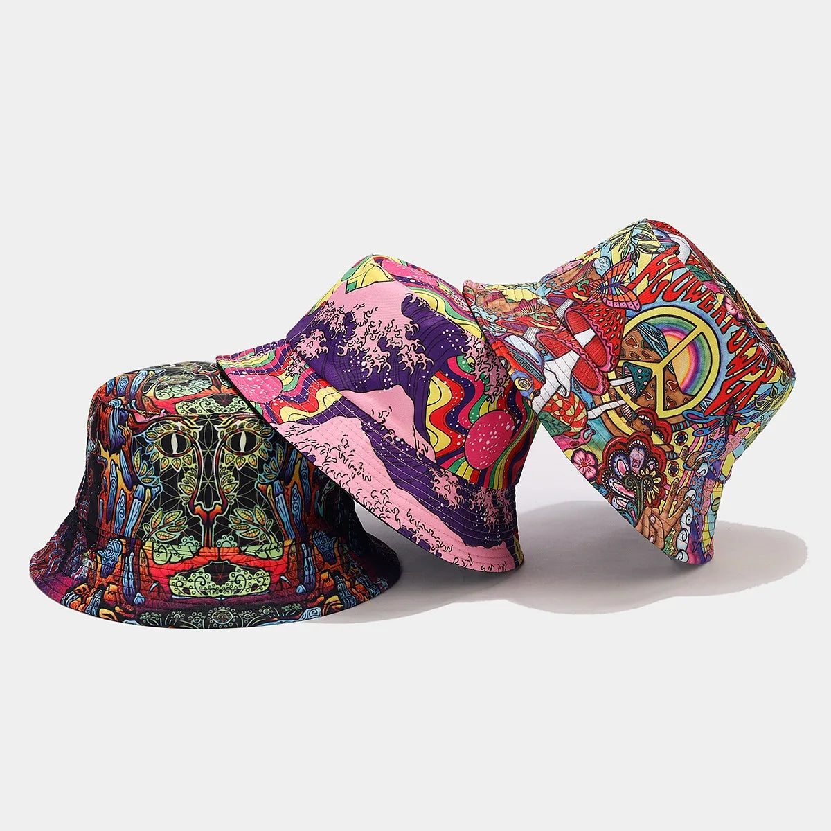 2027 NEW KJEuropean American Fashion Retro Graffiti Double Sided Wearing Bucket Hat Women Travel Sun Men Party Bucket Hat