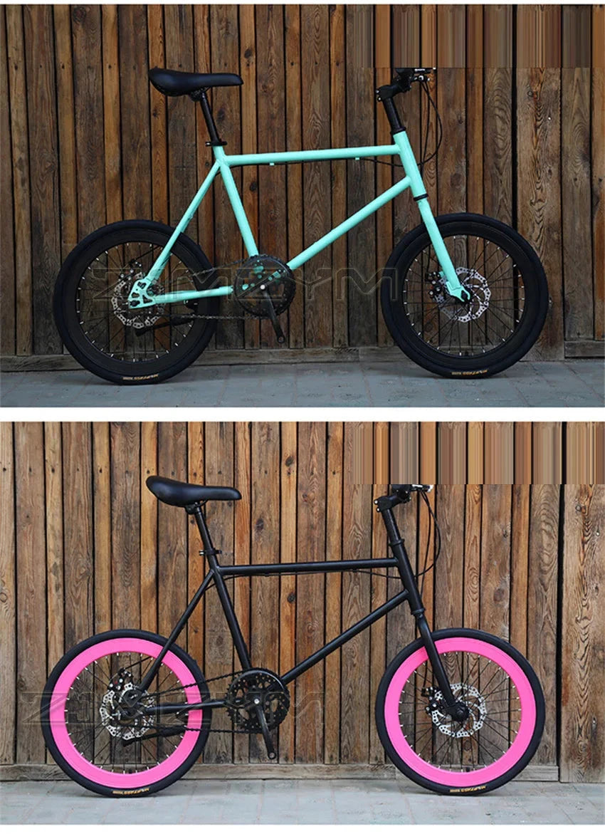 20 Inch Bike Single Speed Fixie Bike Double Dsic Brake Bicycle Freewheel Frame Mini Bicycle Height Adjustable 75-90cm MANDOTOS