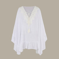 JSN9202262 2024 New Arrival Hot Selling Lace Bikini Cover up V Neck Solid Color High Quality Blouse for Girl
