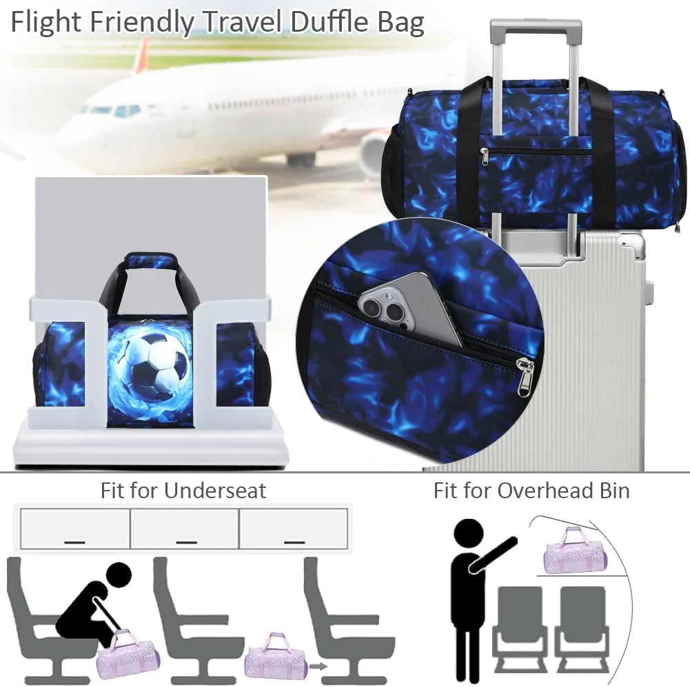 Sports Duffle Bag for Boys Football Gymnastic Bags with Wet Pocket Shoes Compartment Lightning Travel Duffel Bag