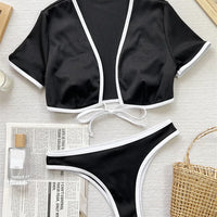Hot Sexy Micro Girl Two Piece Racing Bikini Crop Top Competition Swimwear Short Sleeve Suit