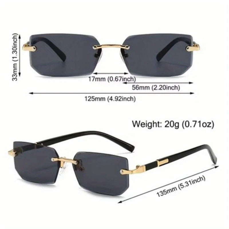 1pc Trendy Rimless Y2K Glasses for Women Men Punk Frameless Rectangle Glasses Retro Gradient Shades Driving Travel UV400 Eyewear