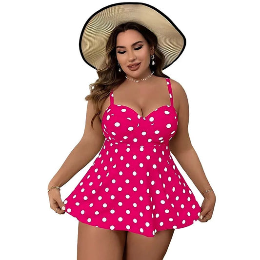 Custom Plus Size Swim Dress Sexy Backless Dot Prints Two Piece High Wist Bikini Swimsuit Women Swimwear