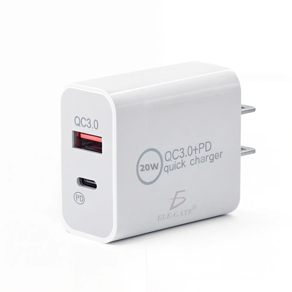 20W ELEGATE Turbo Charger With USB Type C Port QC3.0 Fast Charging Universal Power Adapter For Smartphones And Laptops CH.80 Mod