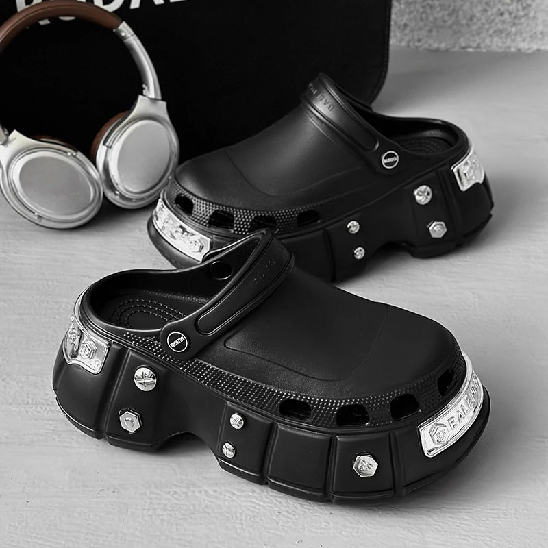 Unisex Summer Sandals Rivet Metal Design Quick-drying Anti-slip Beach Slippers Men's Chunky Shoes Size 36-45