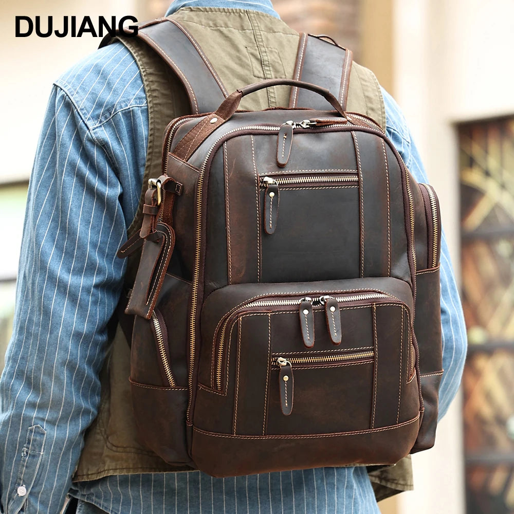 Hot Large Vintage Leather Men's Backpack Multifunction Fashion Daypack for School and Travel Neutral Style