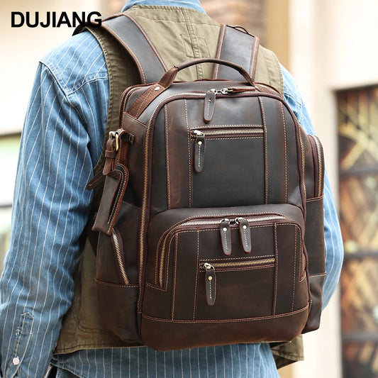 Hot Large Vintage Leather Men's Backpack Multifunction Fashion Daypack for School and Travel Neutral Style