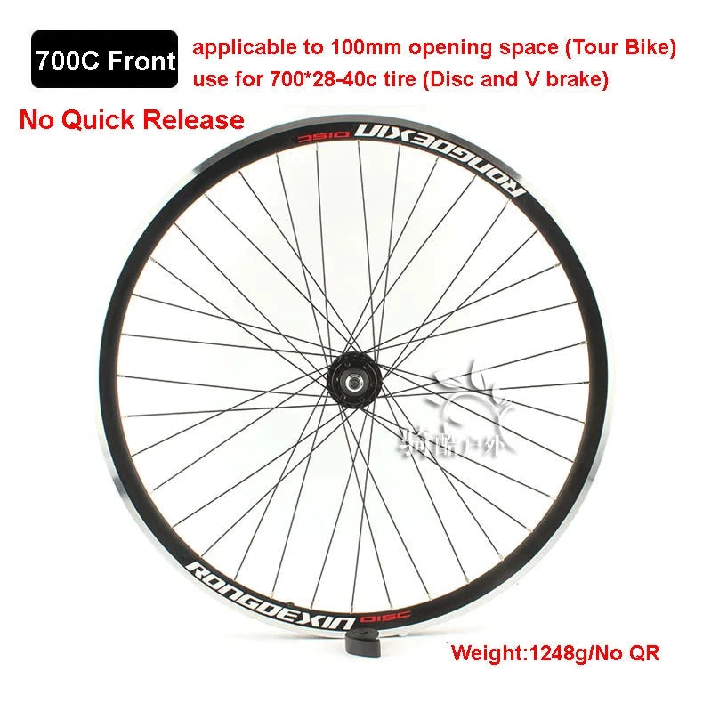 Cruiser Tour Bike Wheelset, Double Deck Rim, Front Wheel Disc, V Brake, Rear Back Wheels, Cassette and Screwed Hub, 36H, 700C MANDOTOS