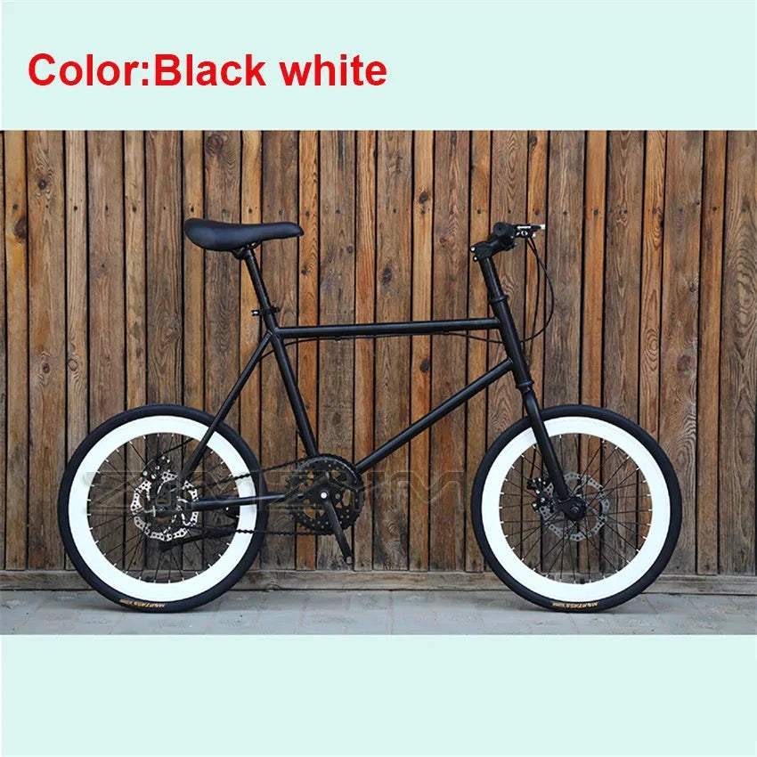 20 Inch Bike Single Speed Fixie Bike Double Dsic Brake Bicycle Freewheel Frame Mini Bicycle Height Adjustable 75-90cm MANDOTOS