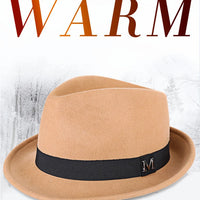 Men Winter Thick Warm Felt Fedora Hats Wool Gentleman Jazz Cap Homburg Male Classical Narrow Brim Top Hat