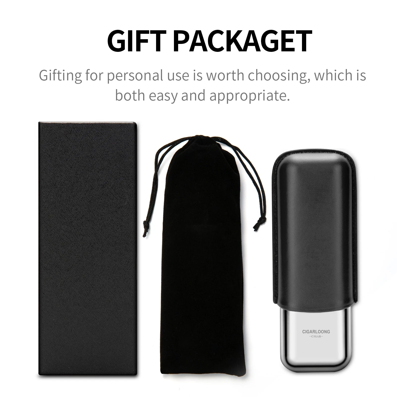 Cigarloong Portable Stainless Steel Cigar Case Anti-pressure Travel Leather Cigar Humidor Box