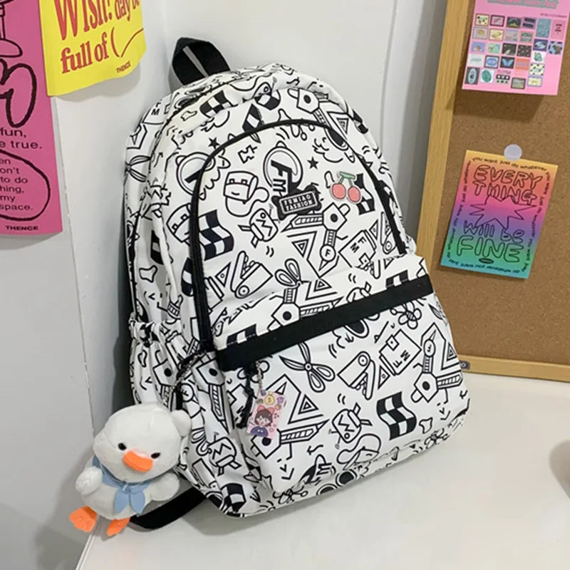 Large Capacity School Bag Travel Bags Girl Boy Bookbags High Teenager Student Plaid Backpack Cute Print Schoolbags