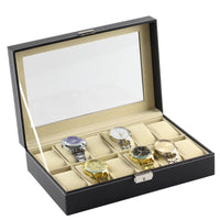 Customized Logo 12 Slots Glass Window PU Leather Watch Case Luxury Display Jewelry Box Travel-friendly Gift Box for Watches