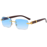 2024 New Fashion Wood Grain Leg Metal Sun Glasses Personalized PC Irregular Square Trendy Sunglasses