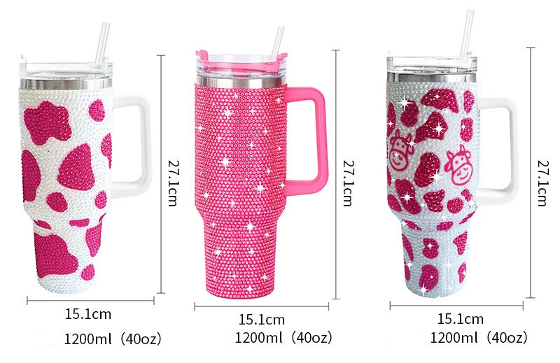 Glitter Coated Stainless Steel Tumbler with Diamond Design - 40oz - MANDOTOS INTERNATIONAL